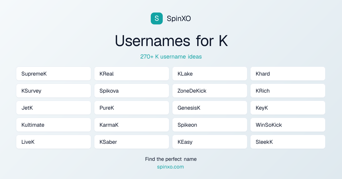 K Username Ideas - 270+ Aesthetic, Cute & Cool Names | SpinXO