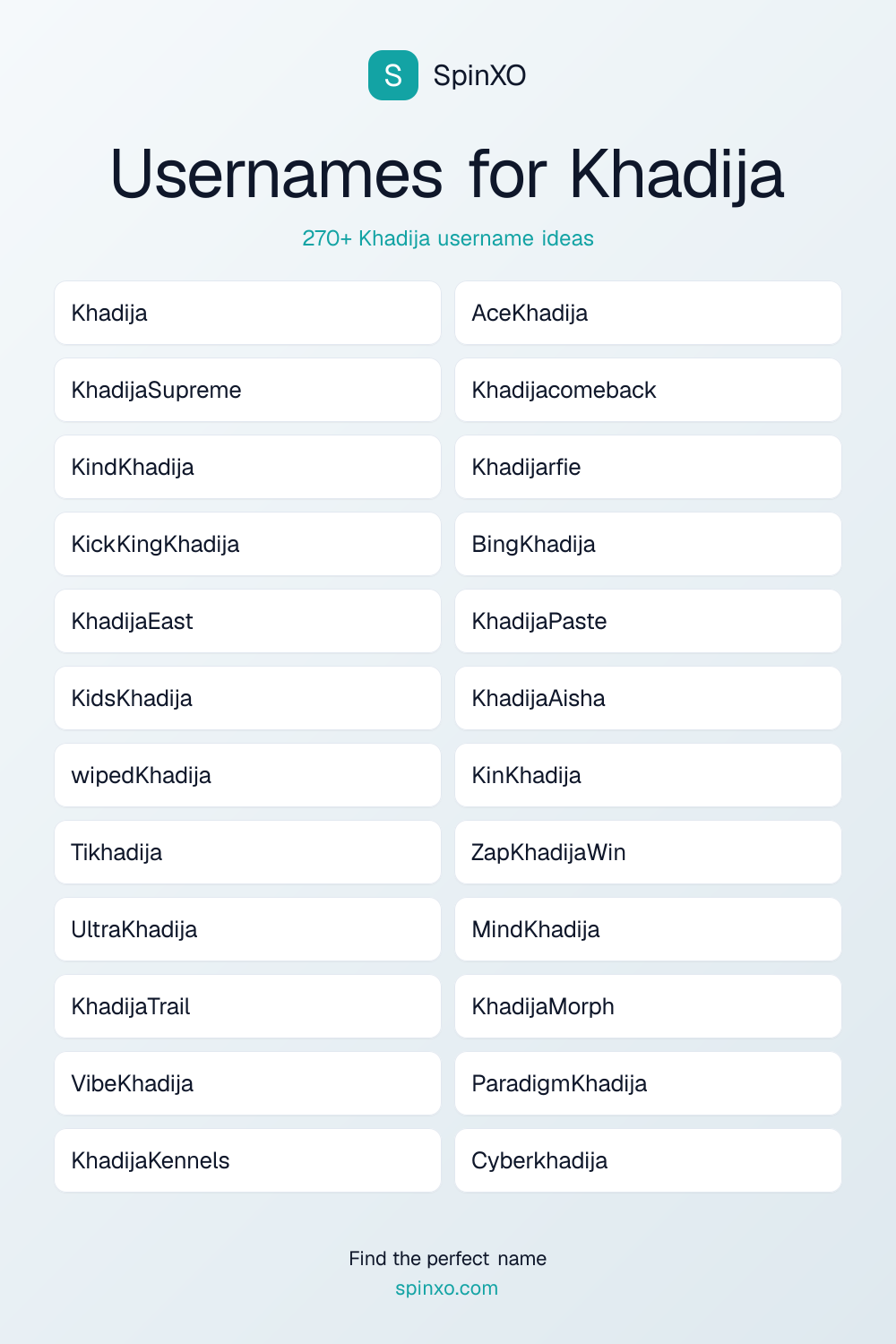 Usernames for Khadija