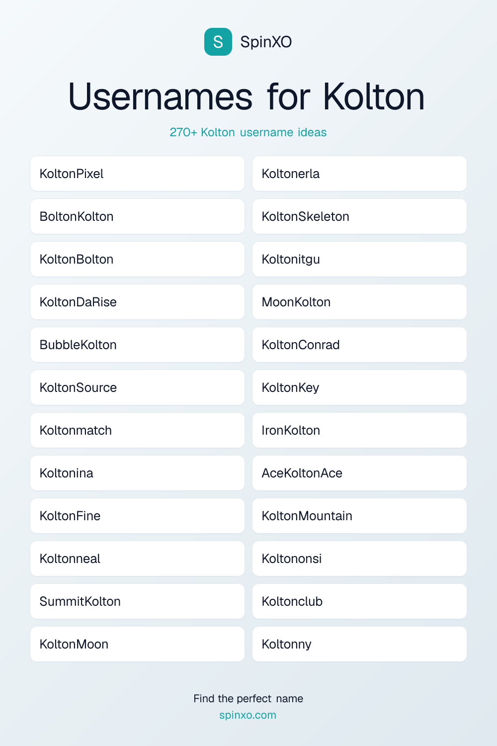 Usernames for Kolton