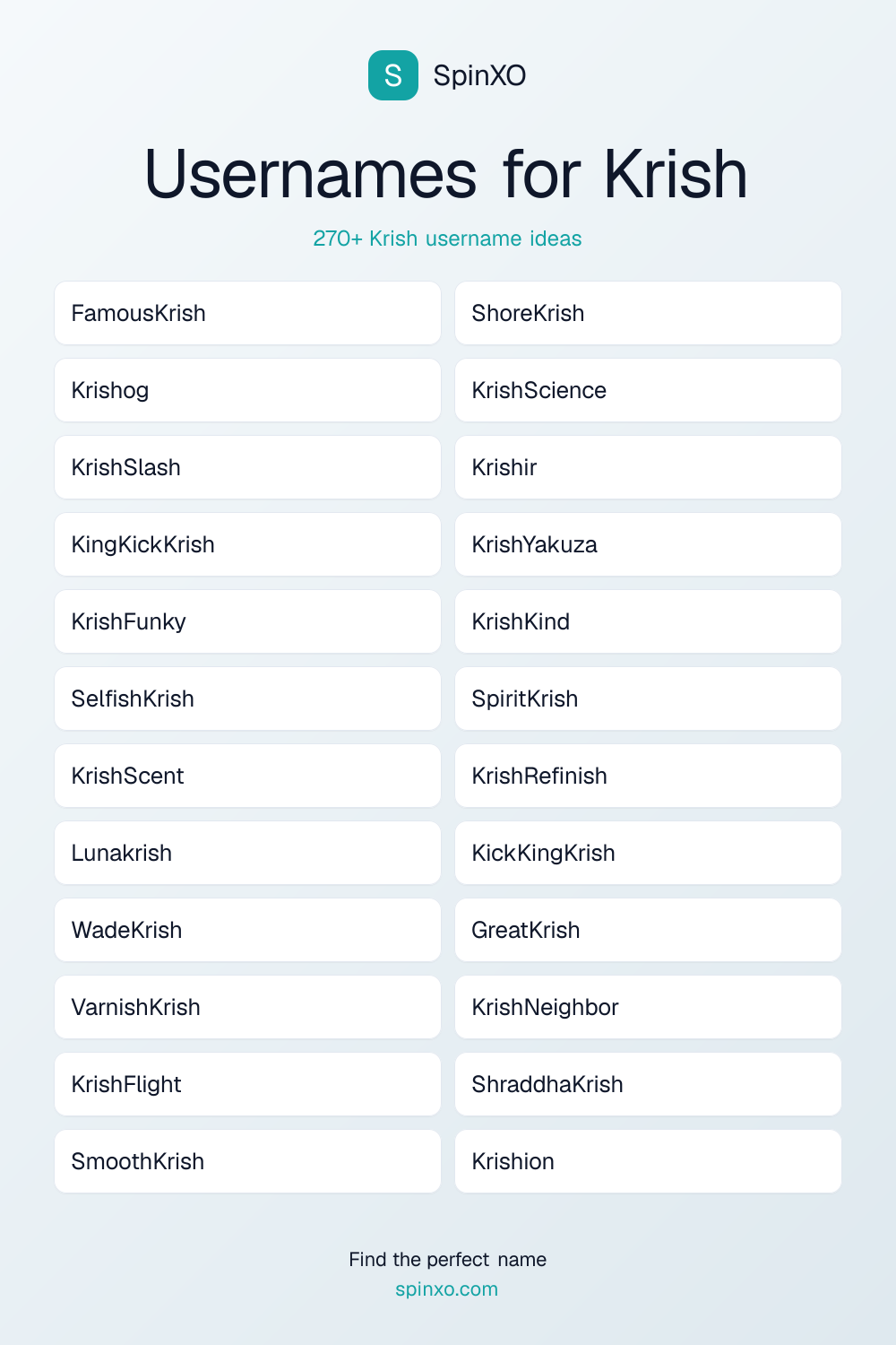 Usernames for Krish
