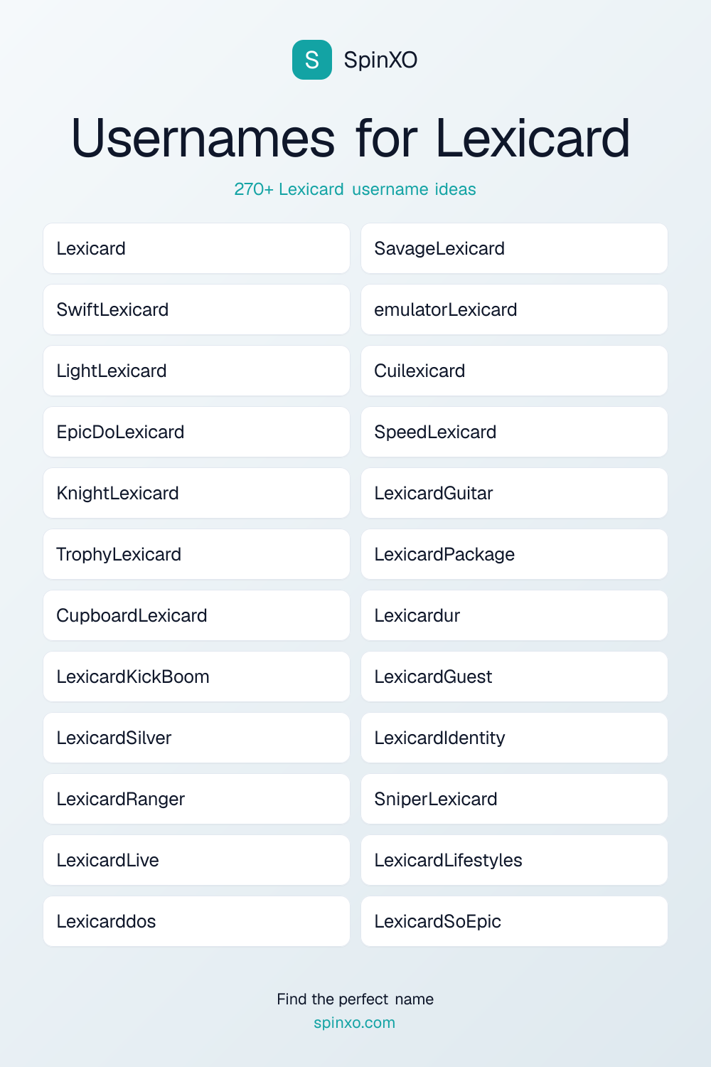 Lexicard Username Ideas - 270+ Aesthetic, Cute & Cool Names | SpinXO