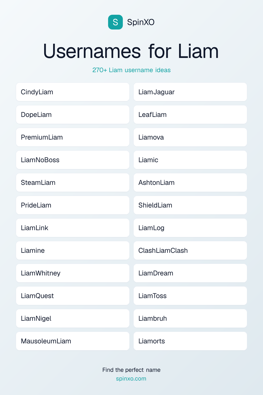 Usernames for Liam