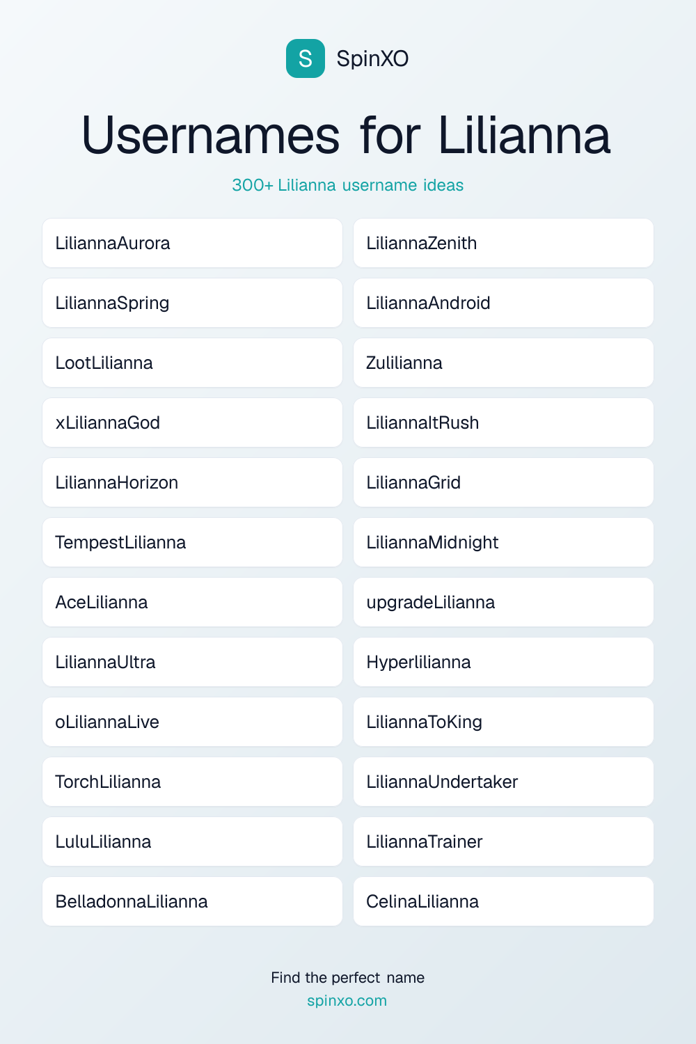 Usernames for Lilianna