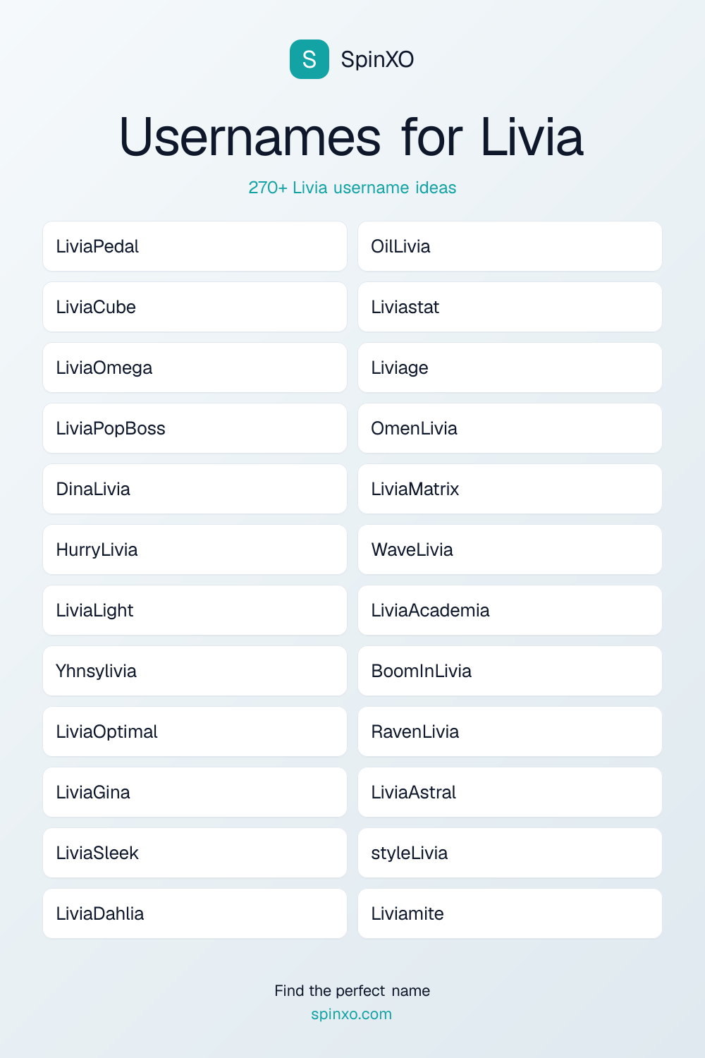 Usernames for Livia