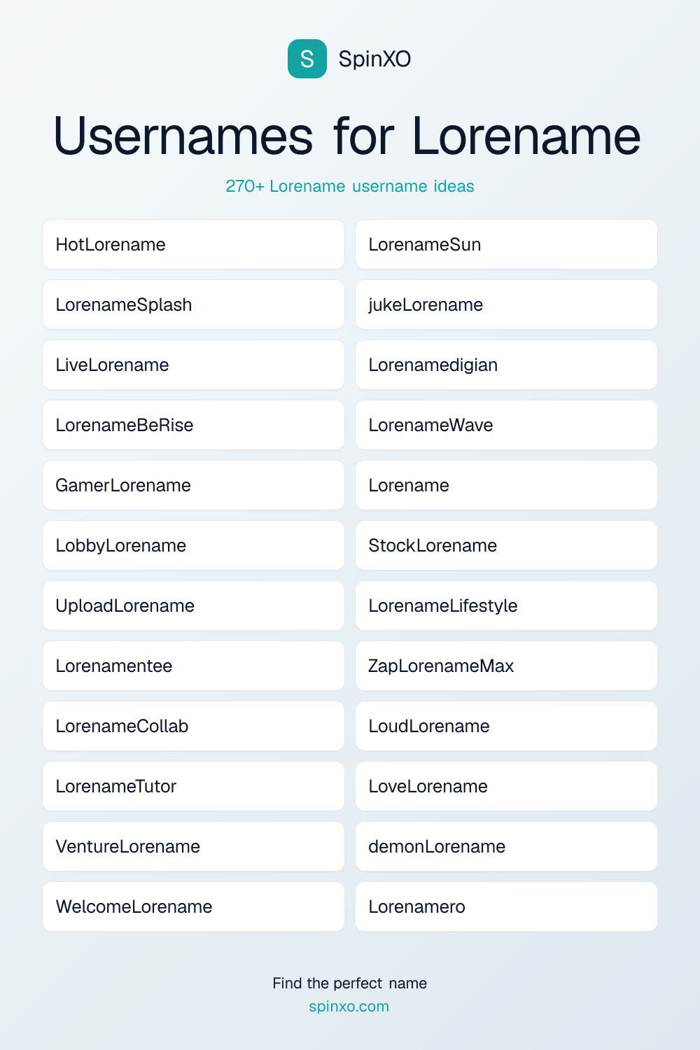 Lorename Username Ideas - 270+ Aesthetic, Cute & Cool Names | SpinXO