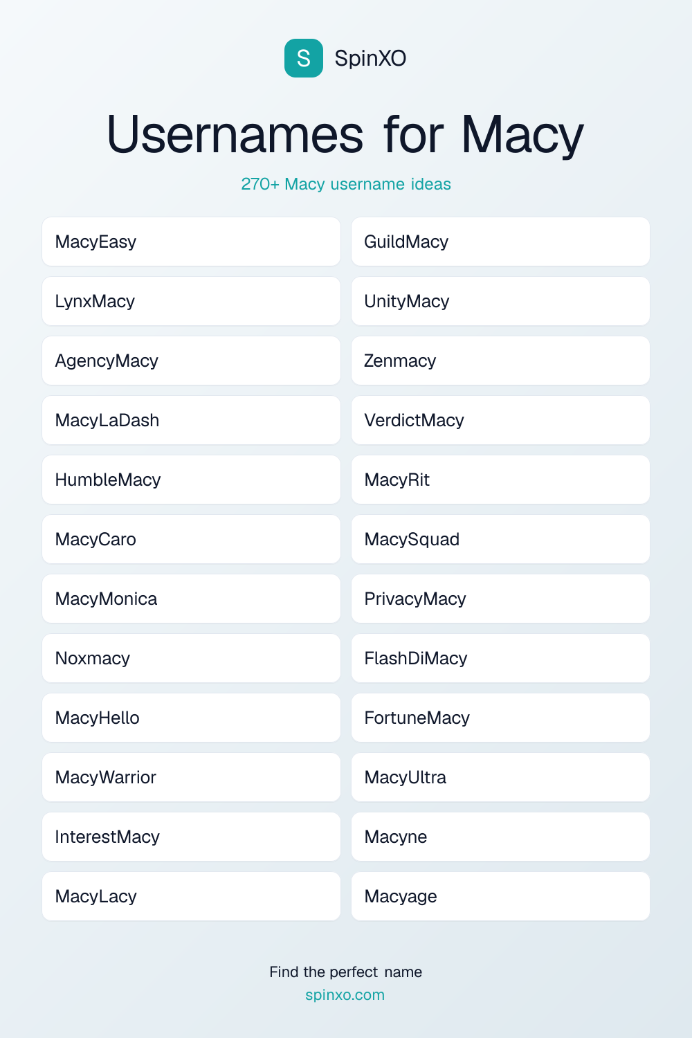 Usernames for Macy