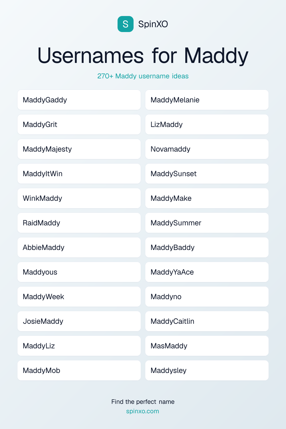 Usernames for Maddy