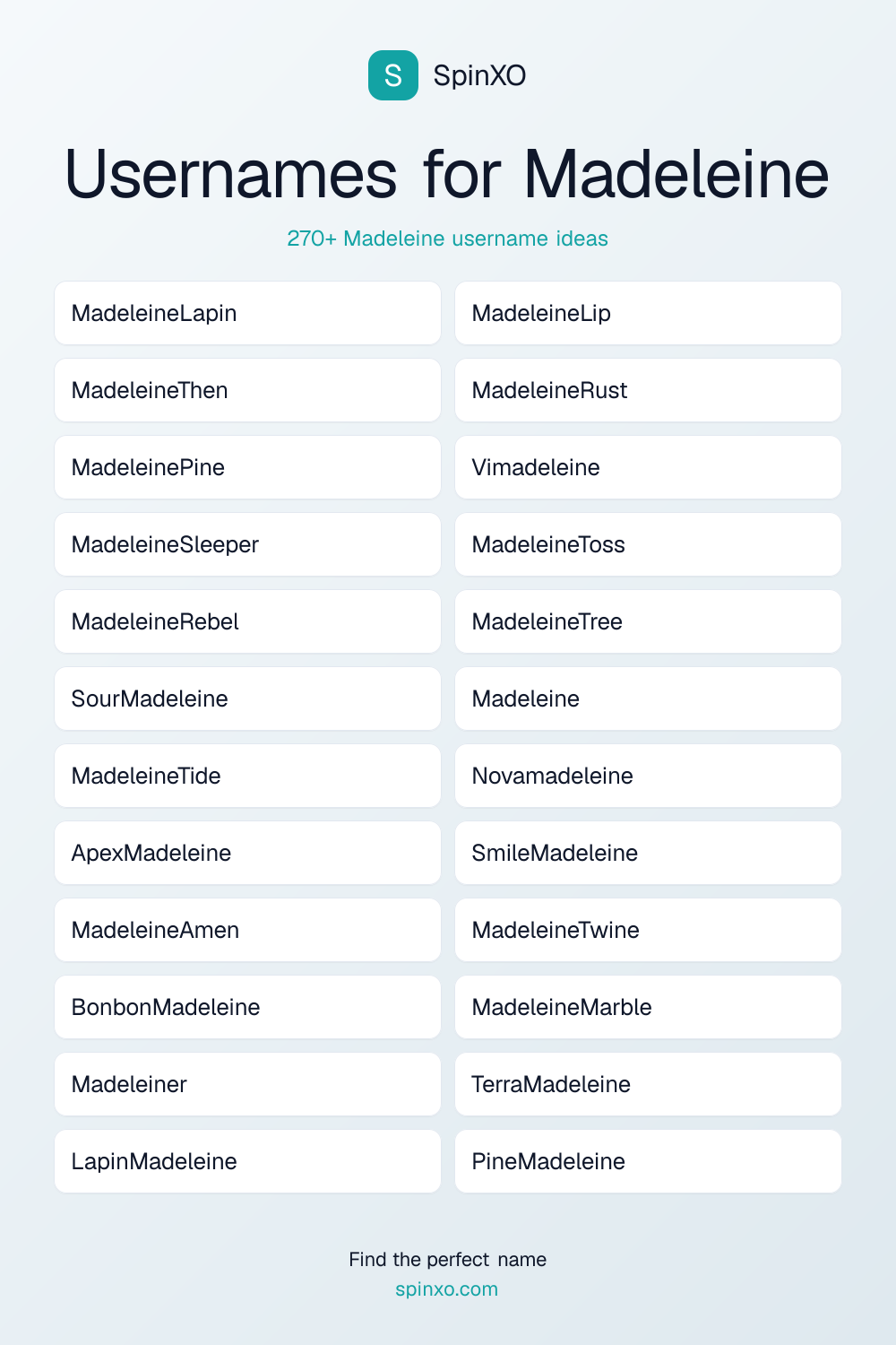 Usernames for Madeleine