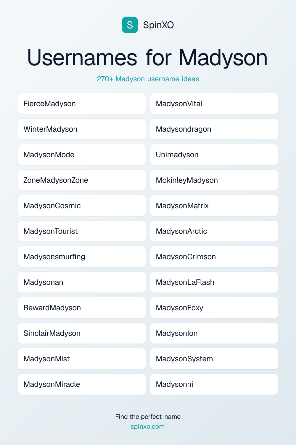 Usernames for Madyson