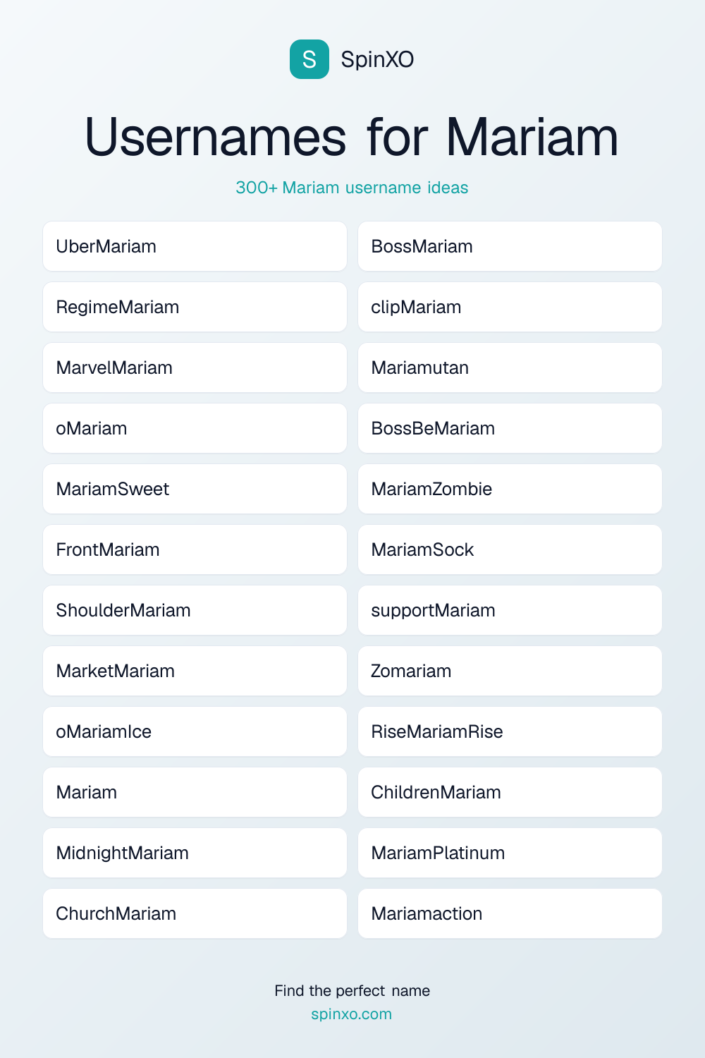 Usernames for Mariam