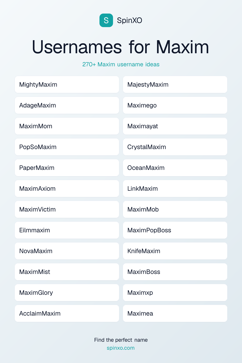 Usernames for Maxim