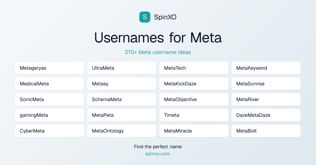Meta Username Ideas - 270+ Aesthetic, Cute & Cool Names | SpinXO
