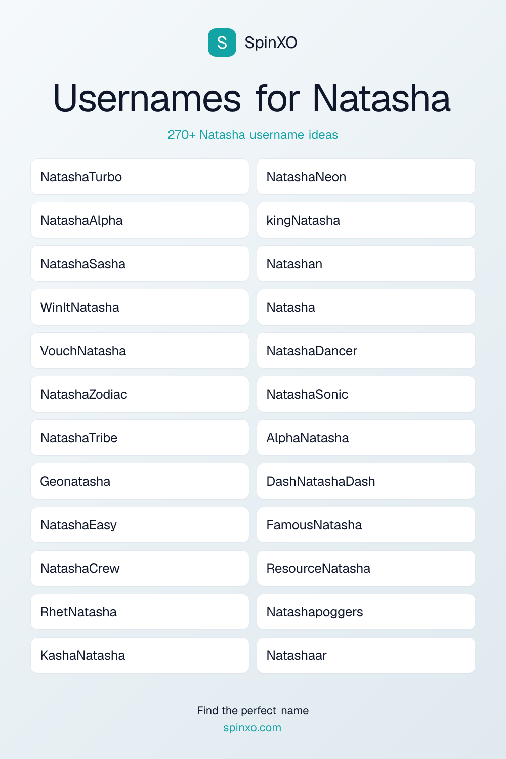 Usernames for Natasha
