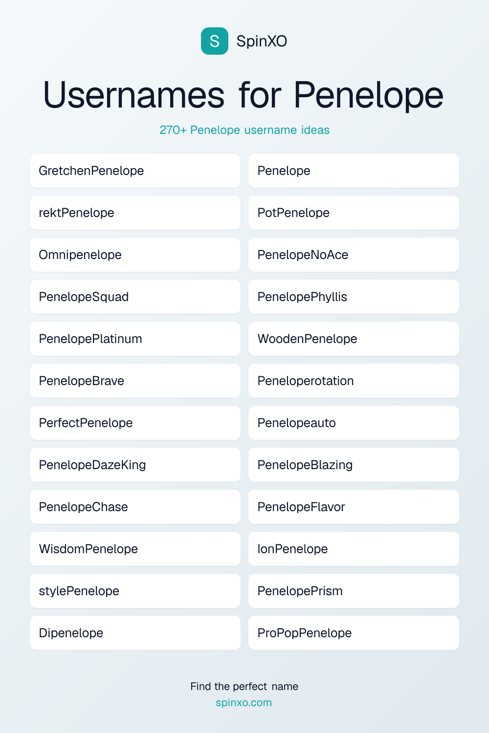 Usernames for Penelope