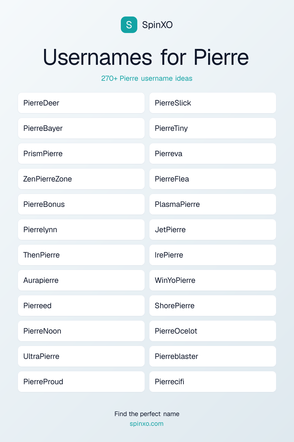 Usernames for Pierre