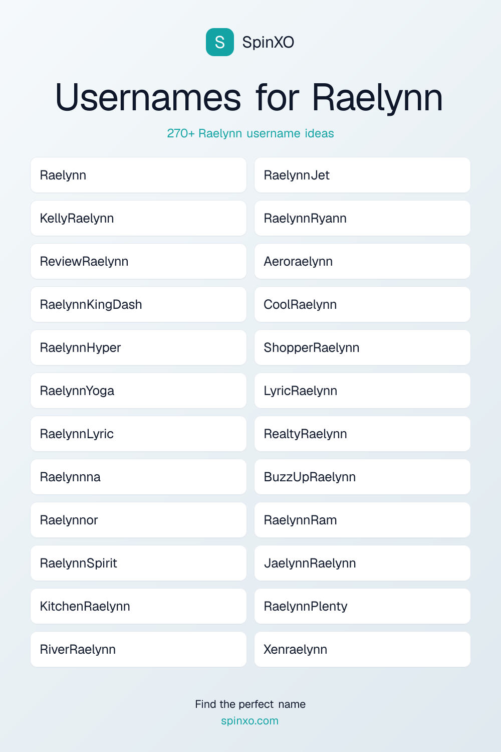 Usernames for Raelynn