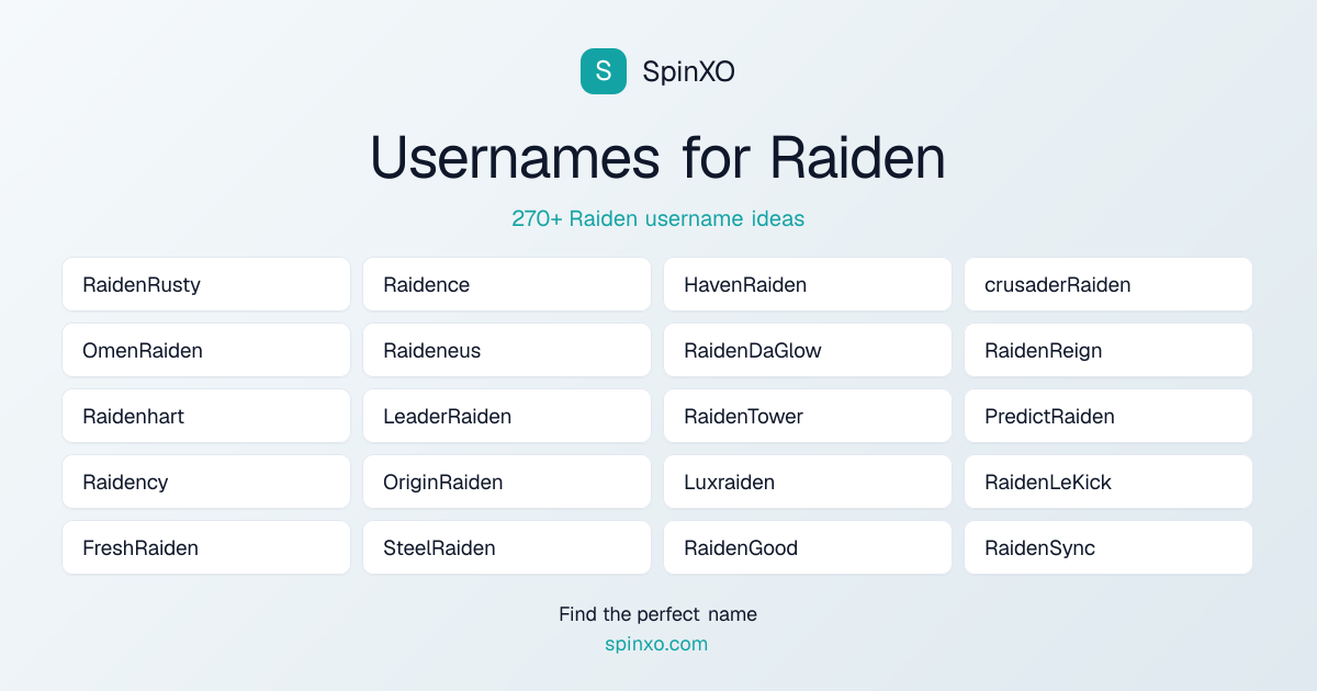 Raiden Username Ideas - 270+ Aesthetic, Cute & Cool Names | SpinXO