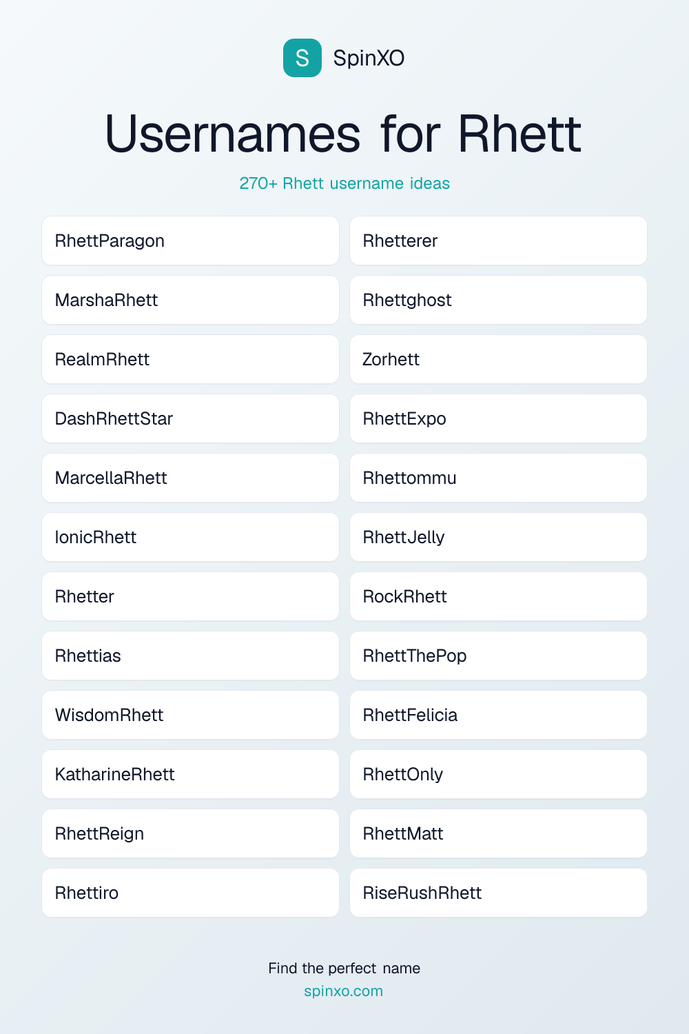 Usernames for Rhett