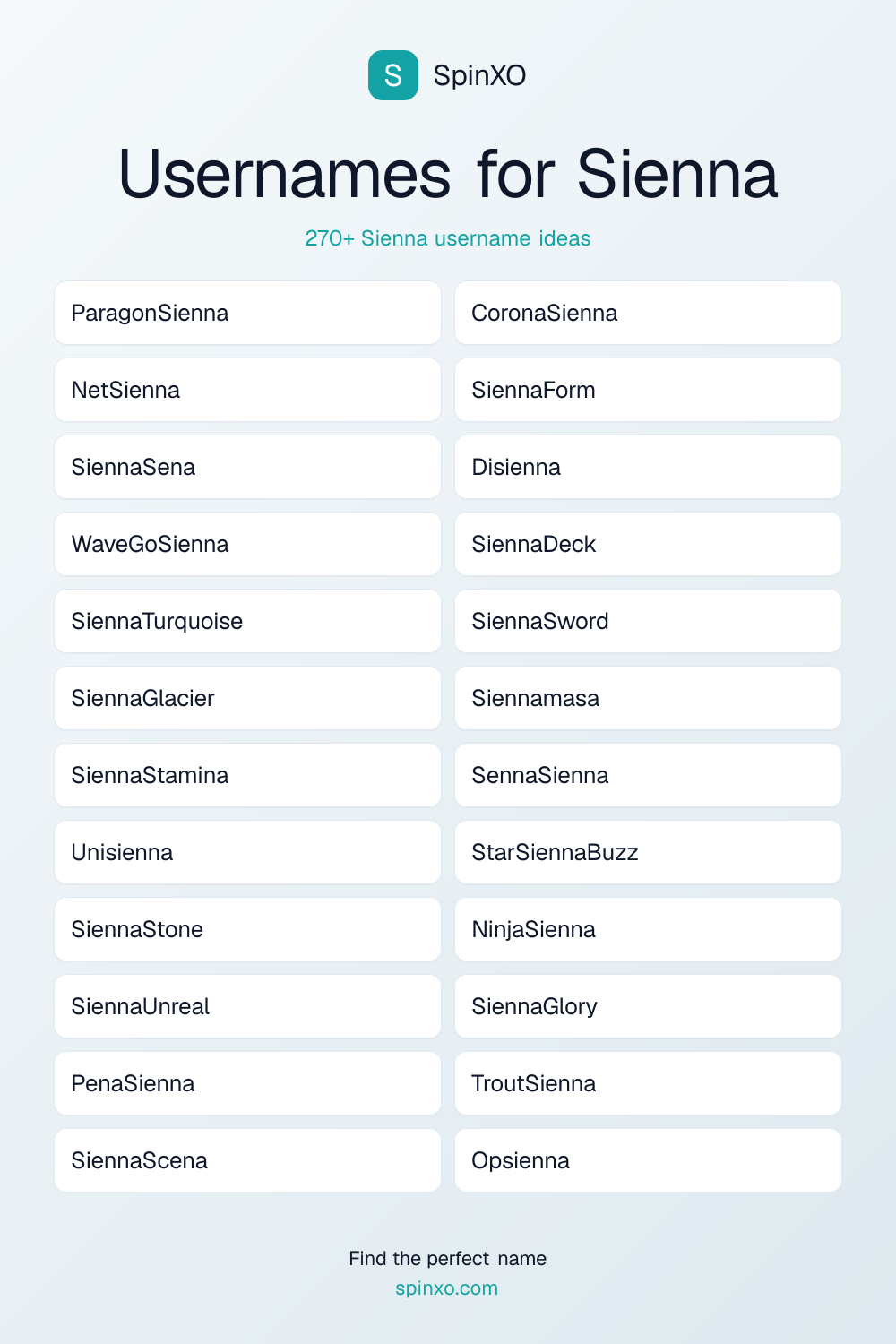 Usernames for Sienna