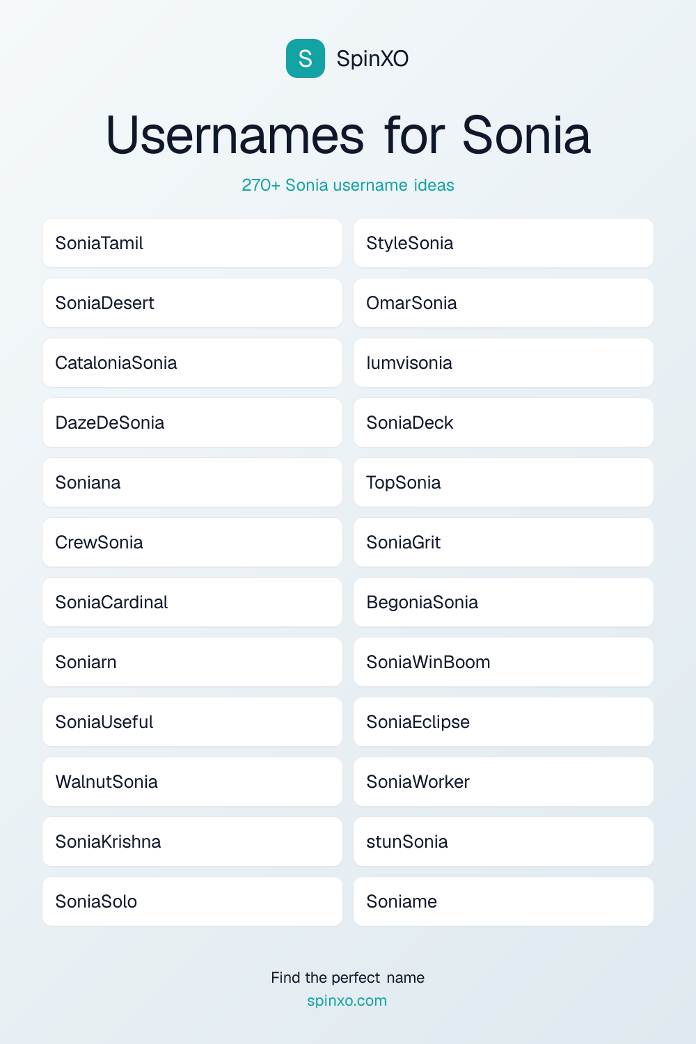 Usernames for Sonia