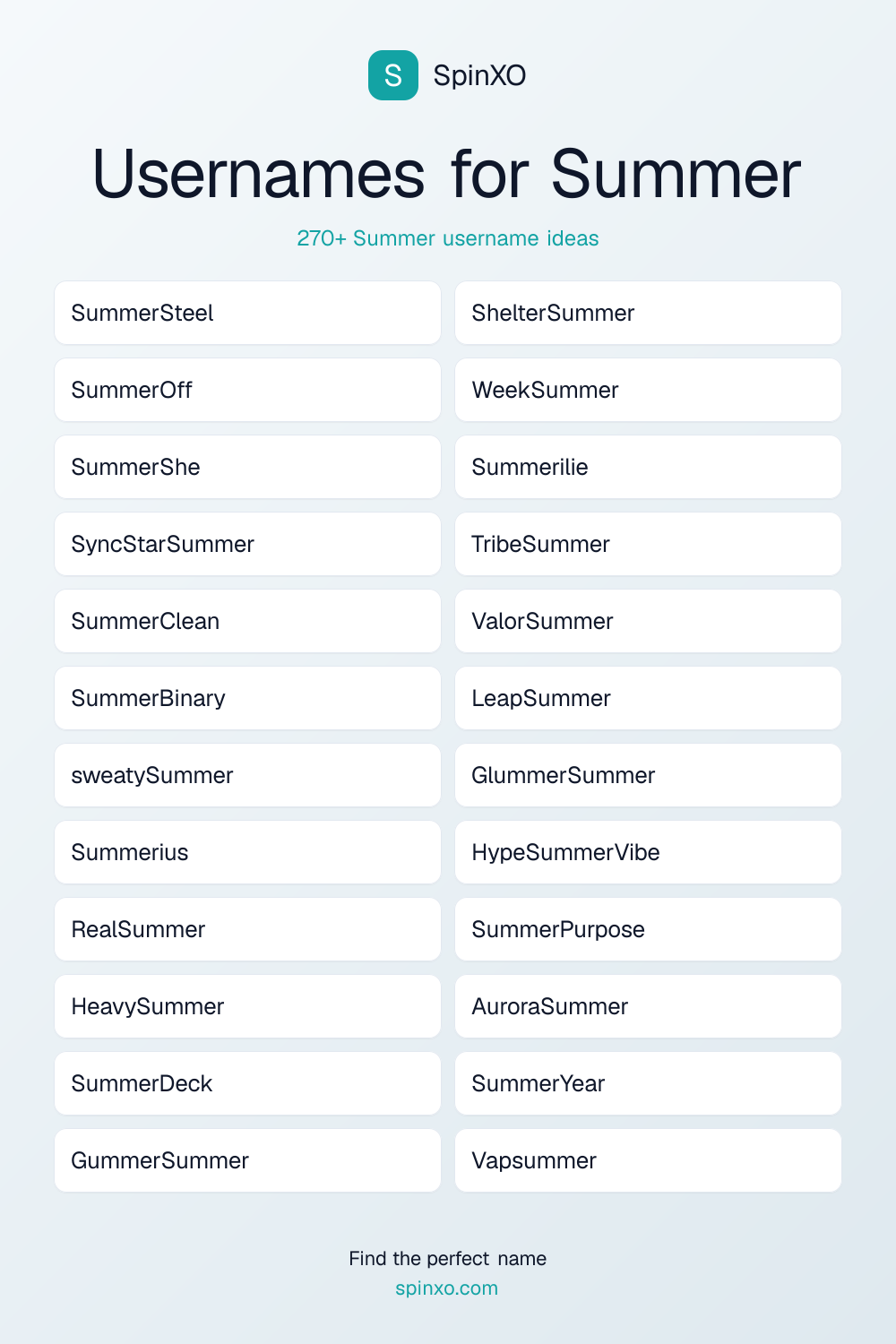 Usernames for Summer