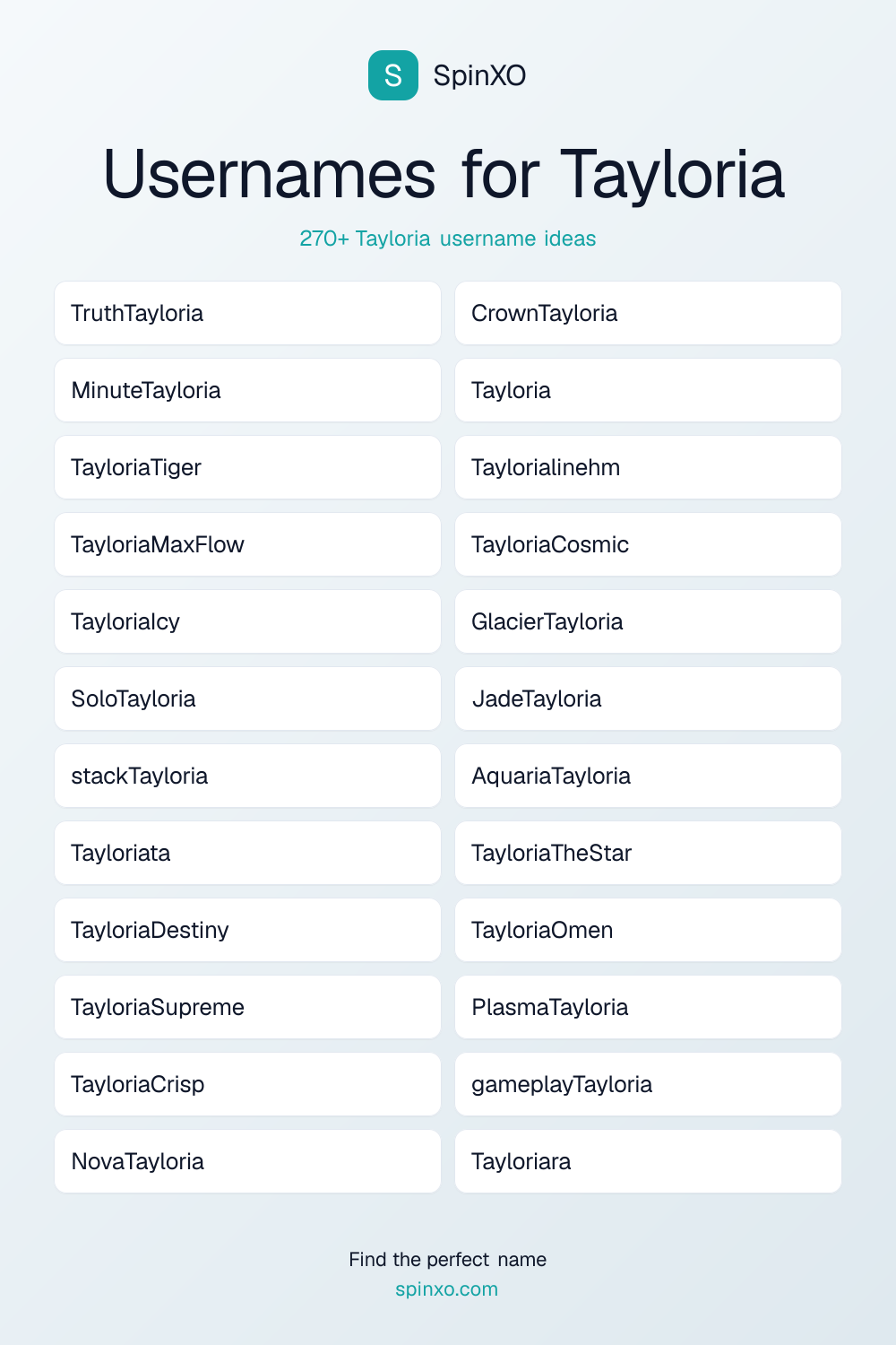 Tayloria Username Ideas - 270+ Aesthetic, Cute & Cool Names | SpinXO
