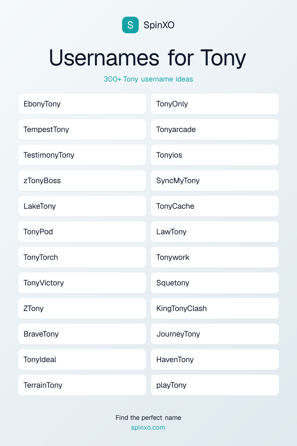 Usernames for Tony