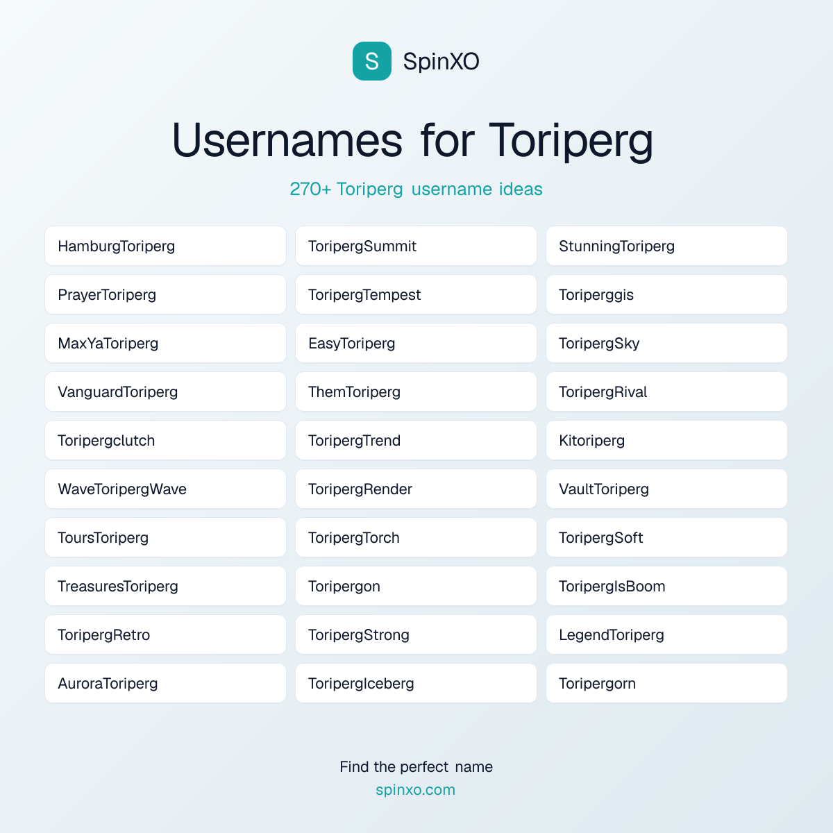 Toriperg Username Ideas - 270+ Aesthetic, Cute & Cool Names | SpinXO