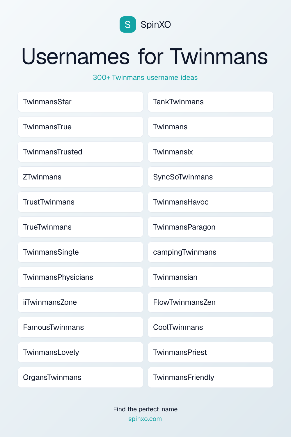 Usernames for Twinmans