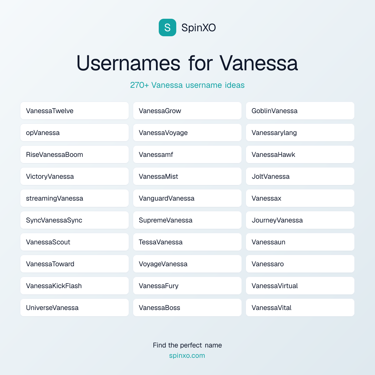 Vanessa Username Ideas - 270+ Aesthetic, Cute & Cool Names | SpinXO