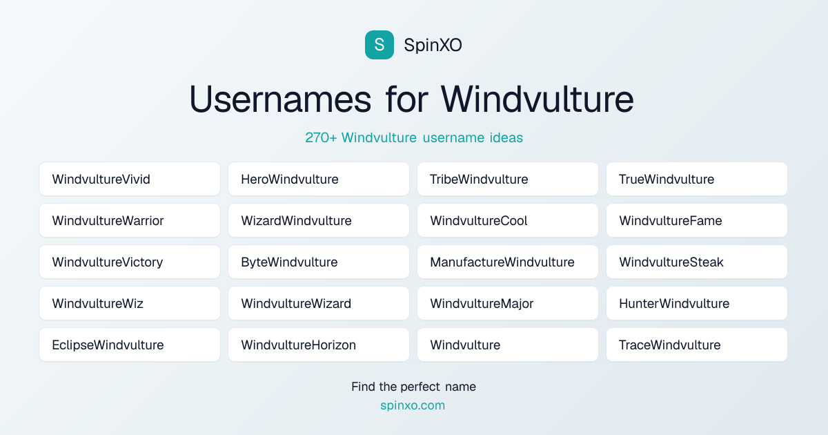 Windvulture Username Ideas - 270+ Aesthetic, Cute & Cool Names | SpinXO