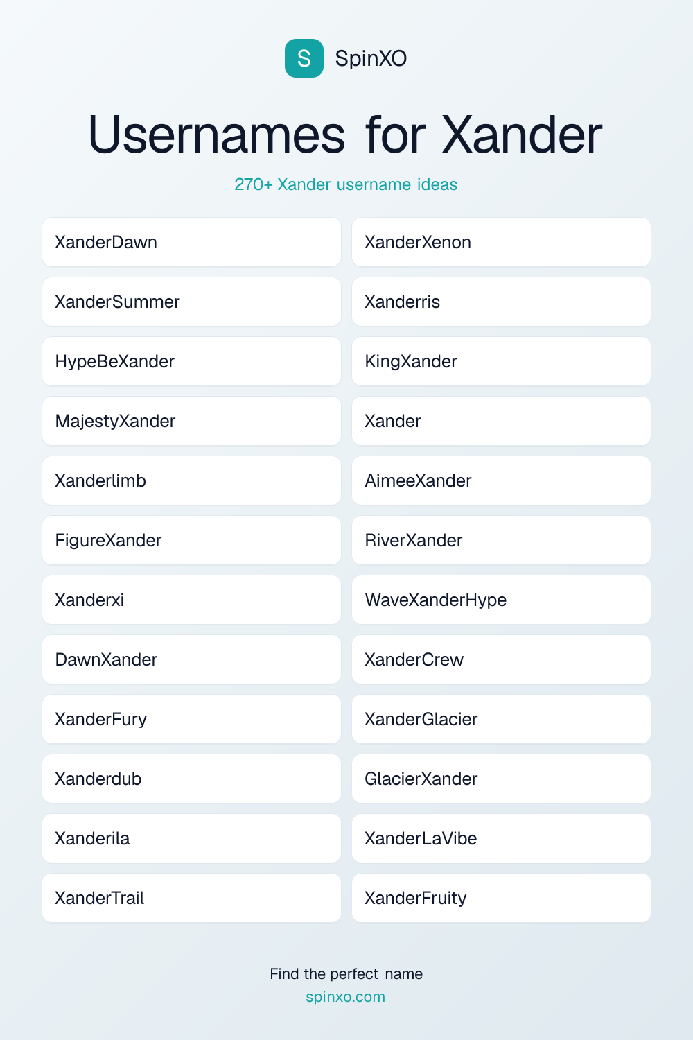 Usernames for Xander